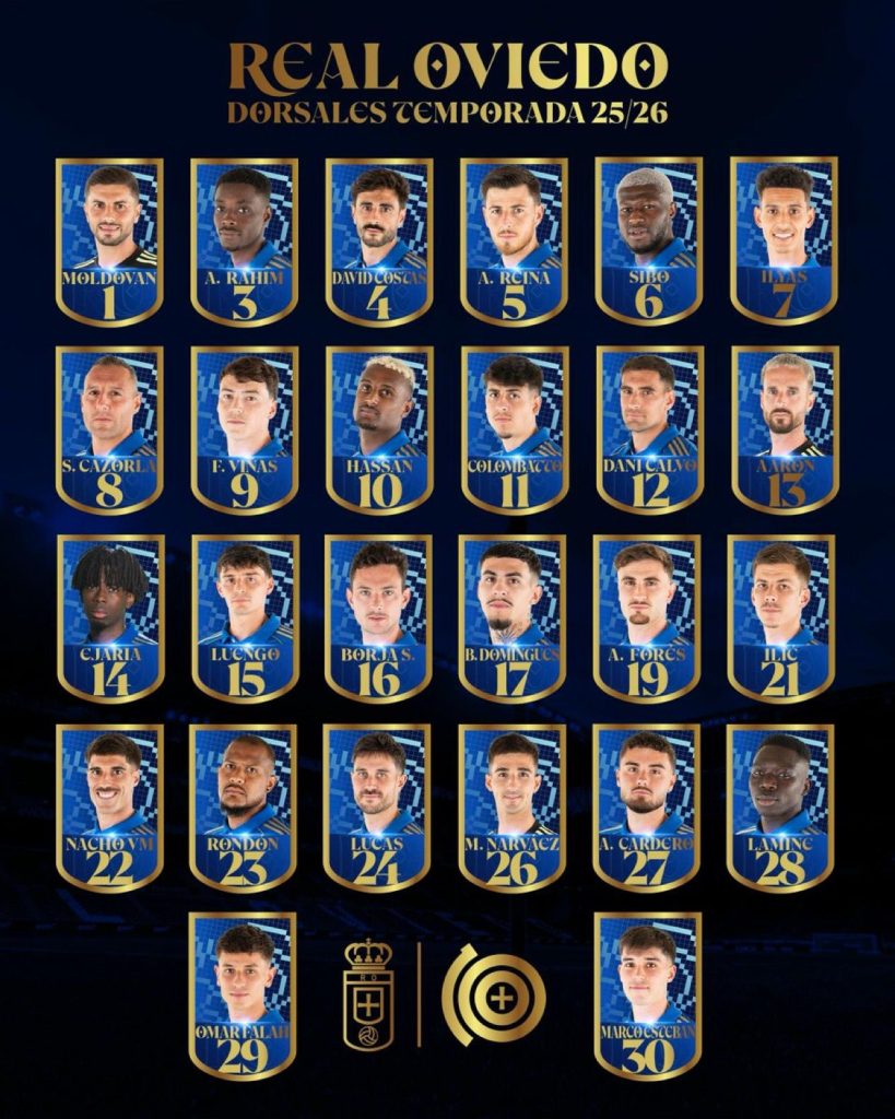 Dorsales oficiales Real Oviedo temporada 25/26 Dorsales oficiales Real Oviedo temporada 25/26
